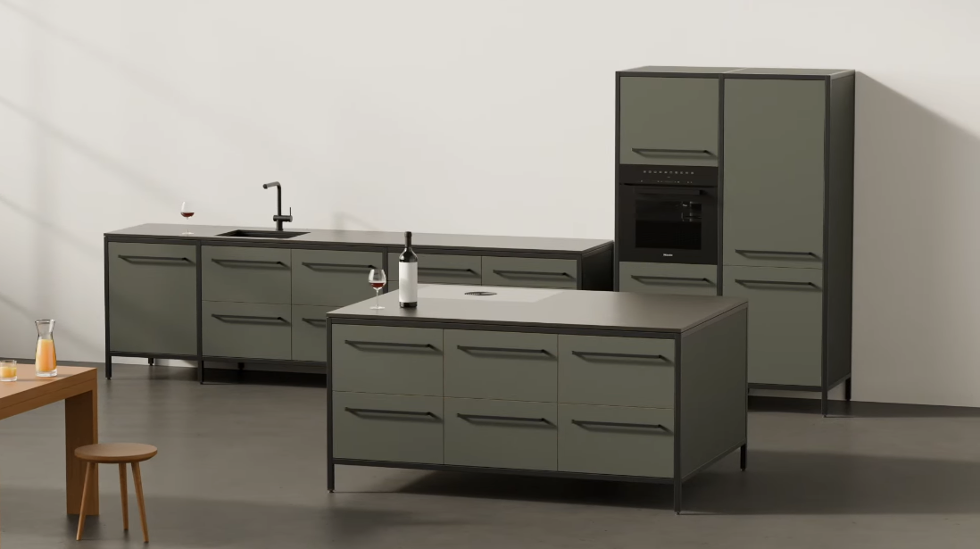 Keep raw Industrial stainless-steel cabinet modules with island
